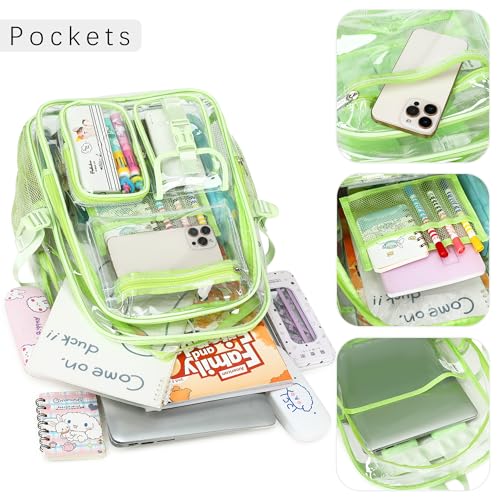 abshoo Large Clear Backpack For Girls Women School Bookbag Heavy Duty Transparent Backpack (Green) - color: Green