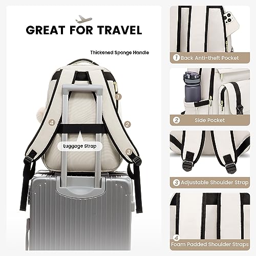 LOVEVOOK School Backpack for Teen Girls, Student Backpack Purse for 14-16 Teenage, Cute Kid Bookbag, Back to School Backpacks Fit 15.6 Inch Laptop, Large College Travel Bag, Beige-Black - color: Beige-black