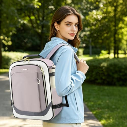 KROSER Laptop Backpack Large Computer Backpack Fits up to 17 Inch Laptop Water-Repellent 40L Travel Backpack Casual Daypack for Business/College/Women/Men-Beige/Dusty Pink/Grey - color: Beige/Dusty Pink/Grey