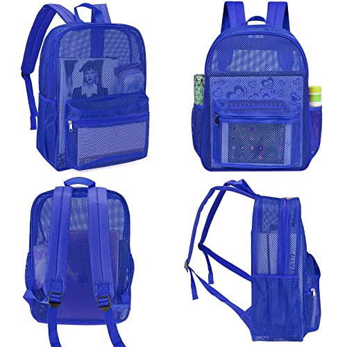 MCWTH Heavy Duty Mesh Backpack, See Through School College Student Mesh Bookbag (Blue) - color: Blue