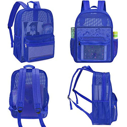 MCWTH Heavy Duty Mesh Backpack, See Through School College Student Mesh Bookbag (Blue) - color: Blue
