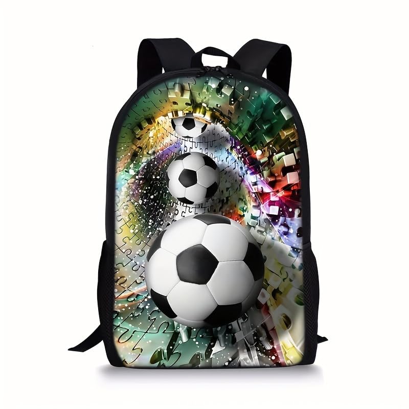 3PCS Soccer Backpack Set, 16" Lightweight Football Daypack, Soccer Ball Print Casual Laptop Backpack for Travel Camping Work (style-5) - color: Style-5
