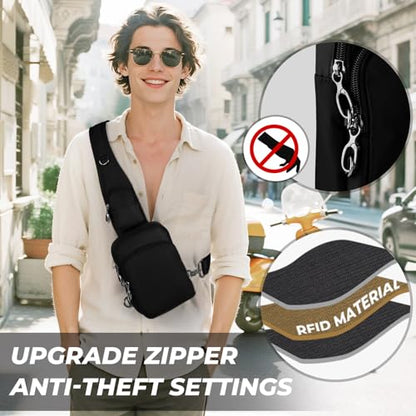 Anti-Theft Crossbody Sling Bag, RFID Blocking, Zipper Lock, Small - color: Black