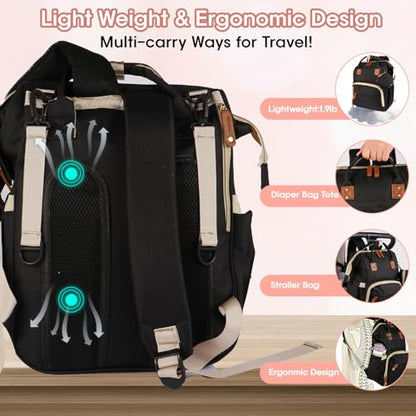 MosaiRudo Diaper Bag Backpack Baby Bag,Waterproof, Travel Diaper Bags with Pacifier Case for Baby Girl Boy Backpack for Women (Black) - color: Black