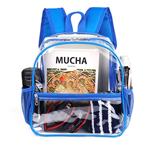 Fomaris Clear Backpack Stadium Approved 12x6x12 - Blue Clear Bag with Reinforced Straps, Durable PVC for Stadium Events, Sports, Festivals, Concerts, Games, Women & Men - color: Blue-1pc