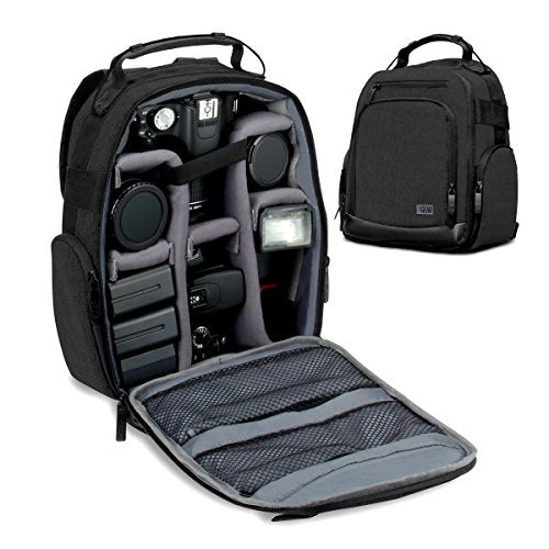 USA Gear Portable Camera Backpack for DSLR with Customizable Accessory Dividers, Weather Resistant Bottom and Comfortable Back Support - Compatible with Canon, Nikon, Sony, Fujifilm, and More (Black) - color: Black