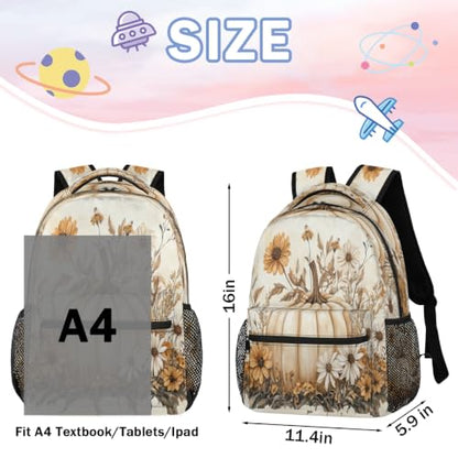 Fall Farmhouse Pumpkin Floral Womens Travel Backpack | 15.6 Inch Laptop Backpack, Lightweight Casual Daypack, Water Resistant, Cute Work Backpacks, Large Capacity - color: Multicolor3