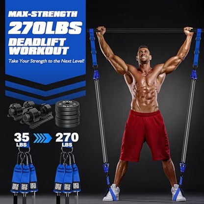 Ayombo Pilates Equipment, Heavy Duty Pilates Bar Kit with Resistance Bands, Portable Gym Adjustable Exercise Bands, Home Squat Training, Arm, Abs, Waist, Chest Strength Workout Equipment for Men - style: 270lbs