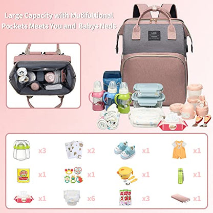 ANWTOTU Baby Diaper Bags with Changing Station,900D Oxford Waterproof Diaper Bag Backpack for Moms Dads with USB Charging Port,Large Capacity Baby Essentials(Ungrade Pink Grey) - color: Ungrade-pinkgrey