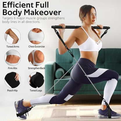 Pilates Bar Kit with Resistance Bands, Multifunctional Pilates Bar for Women & Men with Heavy-Duty Metal Adjustment Buckle, Pilates Home Equipment for Full BodyWorkouts - color: Black Pro