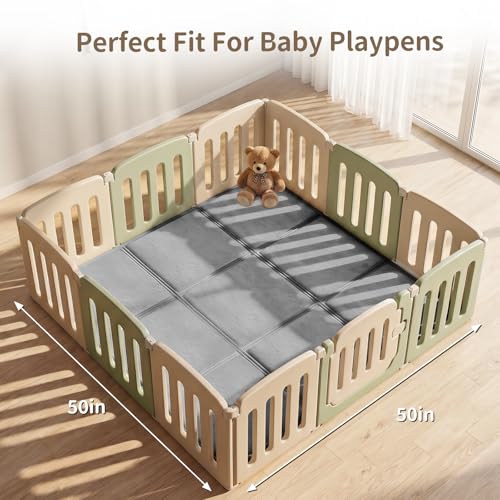 Goyuu Foldable Baby Play Mat for Floor, 50x50 Playpen Mat,Super Soft Velvet 0.8" Thick Cushioned Baby Tummy Time Mat, Non-Slip Water-Resistant Easy Clean Foam Playmat for Baby,Grey - color: Grey