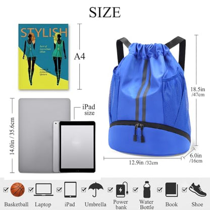 Drawstring Backpack with Shoe Compartment,Water Resistant Sports Gym Bag,String Bag for Men Women,Soccer,Basketball - color: Sky Blue