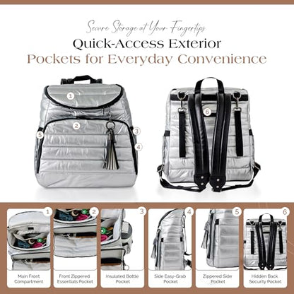 Citi Collective Gallery Diaper Bag Backpack - Casual Day-to-Day Backpack Fits 15" Laptop - Travel Bag with Multiple Compartments, Pockets, Portable Changing Pad, and Shoulder Strap-Silver - color: Silver