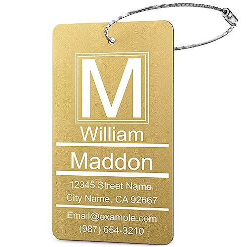 Luggage Tag for Suitcase - Personalized Engraved Metal Tag for Cruise Travel - Custom Name Tags Suitable for Bags and Backpacks (Gold) - color: Gold, size: Vertical (2x3.5")