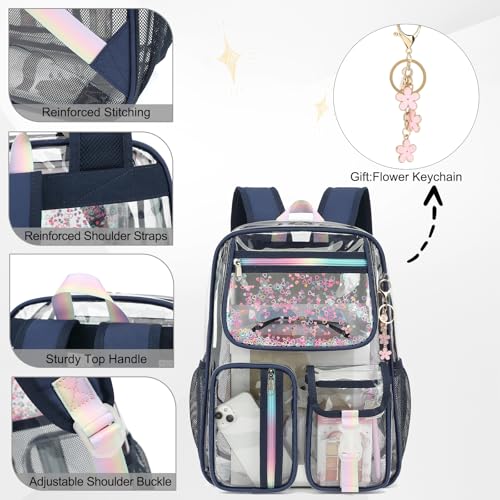 Clear Backpack for Girls Women, School Bookbag Heavy Duty See Through Backpacks (Navy Blue) - color: Navy