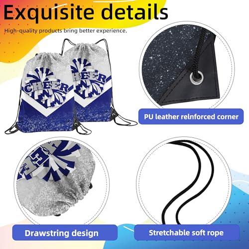 6 Pcs Cheer Drawstring Backpack Cheerleading Drawstring Gym Bags Cheerleader Gifts for Cheerleaders (Silver&Blue)