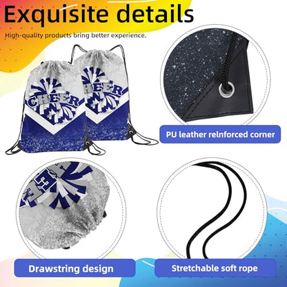 6 Pcs Cheer Drawstring Backpack Cheerleading Drawstring Gym Bags Cheerleader Gifts for Cheerleaders (Silver&Blue)