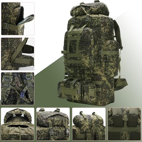 100L Camping Hiking Backpack,Molle military Tactical rucksack backpack,Waterproof Lightweight Hiking Backpack - color: Pixel Tie-dye