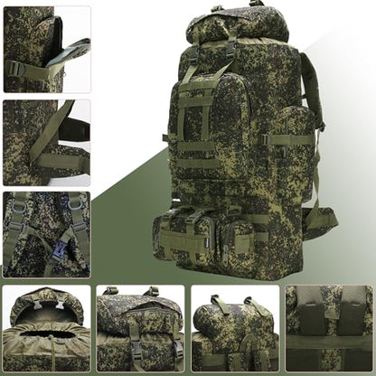 100L Camping Hiking Backpack,Molle military Tactical rucksack backpack,Waterproof Lightweight Hiking Backpack - color: Pixel Tie-dye