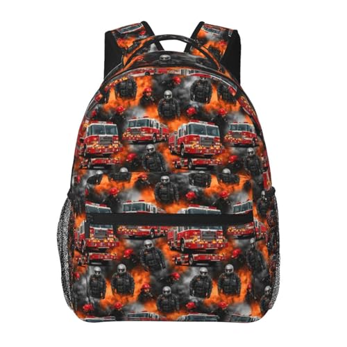 Casual Travel Backpack Fire Truck for Men Women, Lightweight Water Resistant Commuter Daypack with Laptop Compartment and Side Mesh Pockets - color: Pattern (747)
