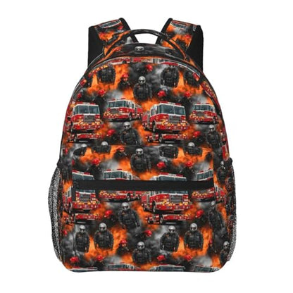 Casual Travel Backpack Fire Truck for Men Women, Lightweight Water Resistant Commuter Daypack with Laptop Compartment and Side Mesh Pockets - color: Pattern (747)