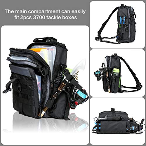 BLISSWILL Outdoor Tackle Bag - Large Water-Resistant Fishing Backpack - color: G：black and Grey, style: Large(16*12*6 Inch)