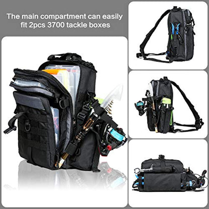 BLISSWILL Outdoor Tackle Bag - Large Water-Resistant Fishing Backpack - color: G：black and Grey, style: Large(16*12*6 Inch)