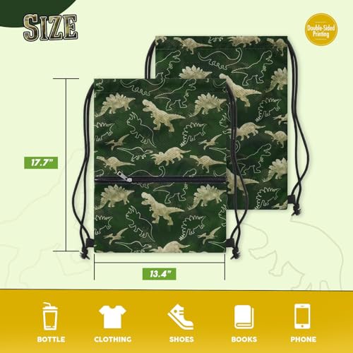 WAWASAM Kids Drawstring Backpack, Gym Swim Bag Cinch Bag for Girls Boys with Zipper Pocket - color: Dinosaur C