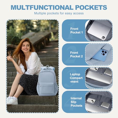 Lightweight Backpack for Women Men Laptop Travel Work Casual Daypack College Bags Cute Aesthetic Travel Backpack Casual Personal item Bag Blue - color: Blue