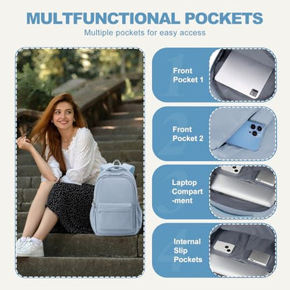 Lightweight Backpack for Women Men Laptop Travel Work Casual Daypack College Bags Cute Aesthetic Travel Backpack Casual Personal item Bag Blue - color: Blue