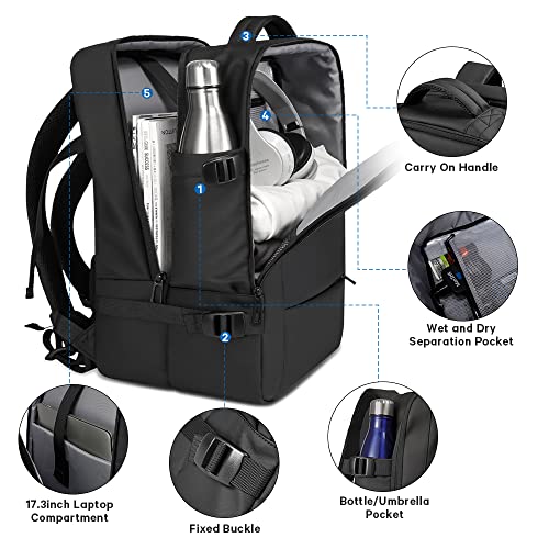 BANGE Travel Backpacks,Flight Approved Carry On Backpacks, 17-inch Laptop Backpack for International Travel Bag,Weekender Luggage Backpack for Men - color: Black