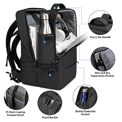 BANGE Travel Backpacks,Flight Approved Carry On Backpacks, 17-inch Laptop Backpack for International Travel Bag,Weekender Luggage Backpack for Men - color: Black