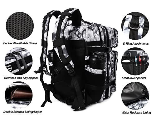 LHI Military Tactical Backpack for Men Molle Daypack 45L Army 3 Days Assault Pack Bag Large Rucksack With Bottle Holder Black and White(12*20*12) - color: 1.2 Black and White