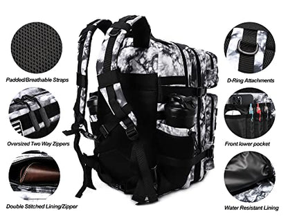 LHI Military Tactical Backpack for Men Molle Daypack 45L Army 3 Days Assault Pack Bag Large Rucksack With Bottle Holder Black and White(12*20*12) - color: 1.2 Black and White