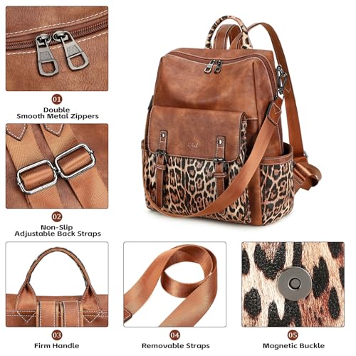 AGLOD Backpack Purse for Women PU Leather Back Packs Designer Ladies Shoulder Bag Fashion Faux Work Travel Handbags - color: Leopard