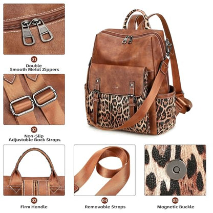 AGLOD Backpack Purse for Women PU Leather Back Packs Designer Ladies Shoulder Bag Fashion Faux Work Travel Handbags - color: Leopard