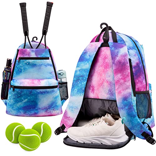 Sucipi Tennis Bag Professional Tennis Backpack for Men and Women Racket Bags Holds 2 Rackets with Ventilated Shoe Compartment - color: Starry Sky
