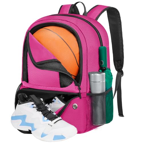 YOREPEK Basketball Backpack, Lightweight Basketball Bag with Ball Holder & Shoes Compartment, Sports Backpack Training Equipment Fit Soccer Volleyball Football - color: Pink
