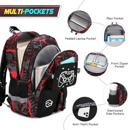 Scothen Boys Backpack, Cool Luminous Gamer School Backpacks for Boys with 14oz Insulated Water Bottle Lunch Bag Pencil Case, Kids Backpack Book Bags for Kindergarten Elementary Middle School - color: Red