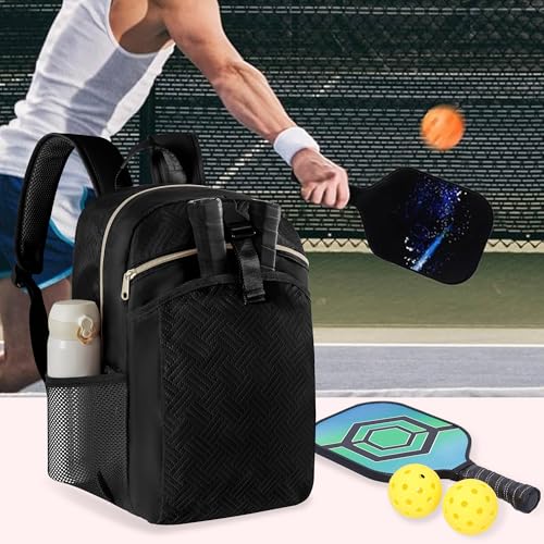 Pickleball Bag Backpack for Women Holds 4 Paddles, Large Pickle Ball Bag Pickleball Paddle Backpack for Men - color: Black