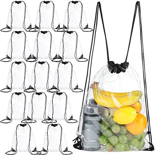 Riakrum 15 Pcs Clear Drawstring Bag Waterproof Small See Through PVC Drawstring Backpack for Stadium College Sport Event(Black) - color: Black
