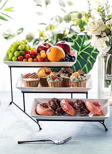 LYEOBOH Tiered Serving Stand and Platters Set, Large Tiered Tray Stand, 3 Tier Serving Tray with Collapsible Sturdier Rack, 12 Inches Tier Serving Platter for Party, Display, Dessert, and Cupcake - color: Black, style: 12inch Rectangle platter