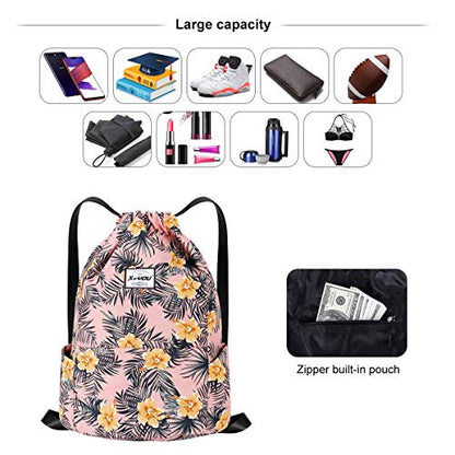 XEYOU Drawstring Sports Backpack Lightweight Gym Yoga Sackpack Shoulder Rucksack Casual Outdoor Daypack for Women and Men | Lightweight - color: Yellow Flower