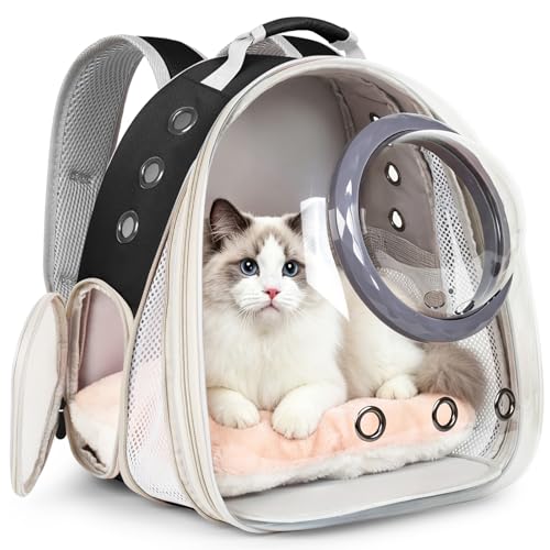 Front Extension Cat Backpack Carrier, Pet Travel Backpack for Kitten and Small Dogs, Clear Bubble Window Space Capsule Astronaut Liked Portable Vet Visit Book Bag Airline Approved - color: Black