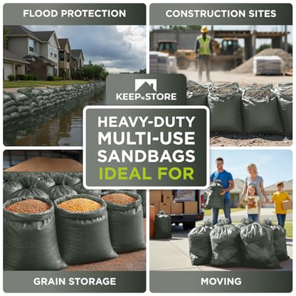 Heavy Duty Sand Bags Pack of 6, Army Green Empty Sandbags with Built-In Ties, Woven Polypropylene UV Protection 1600 Hours, Fillable Bags for Flood Control, Weight, 18x30 inches, 75 Pounds Volume - size: 18"W x 30"L, style: Pack of 6