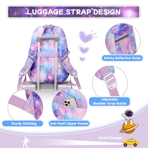 PIG PIG GIRL Backpack for Girls 3pcs Set Kids Backpack with Lunch Box Students Kawaii Book Bag for Elementary Primary Middle School Bags - Ita Backpack - Galaxy - color: Purple Galaxy