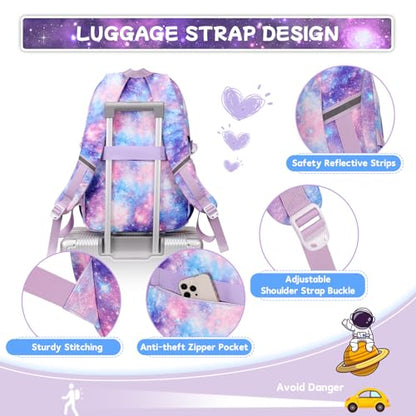 PIG PIG GIRL Backpack for Girls 3pcs Set Kids Backpack with Lunch Box Students Kawaii Book Bag for Elementary Primary Middle School Bags - Ita Backpack - Galaxy - color: Purple Galaxy