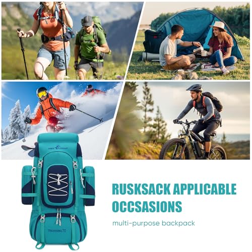 Bseash 70L (65+5) Waterproof Hiking Camping Backpack with Rain Cover, Outdoor Sport Travel Daypack for Climbing Touring (Blue Green) - color: Blue Green