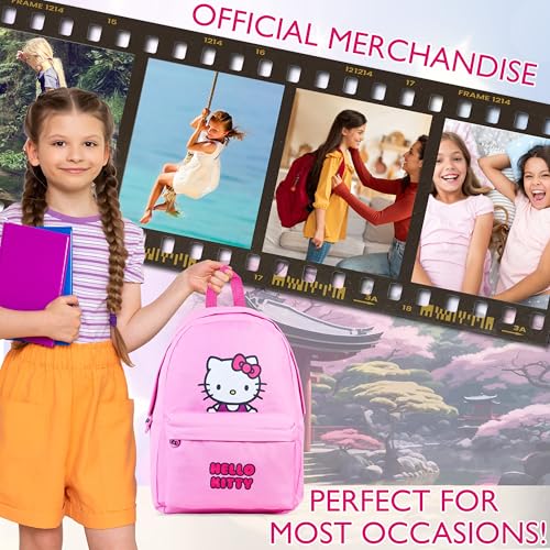 Hello Kitty Girls Backpack with Zipped Front Pocket, Adjustable Strap For School