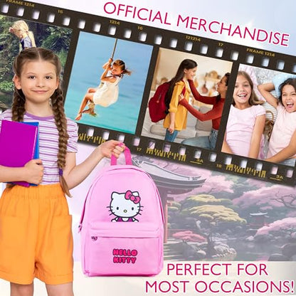 Hello Kitty Girls Backpack with Zipped Front Pocket, Adjustable Strap For School